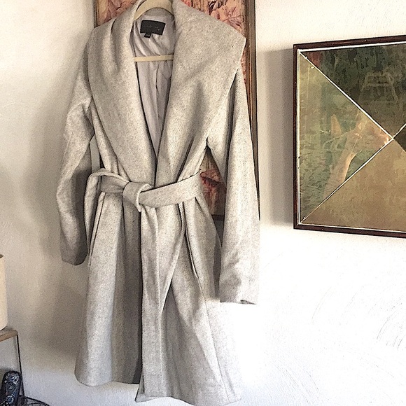 NWOT ANN TAYLOR HERRINGBONE SHAWL COLLAR TIE WAIST WRAP COAT S - Picture 16 of 16